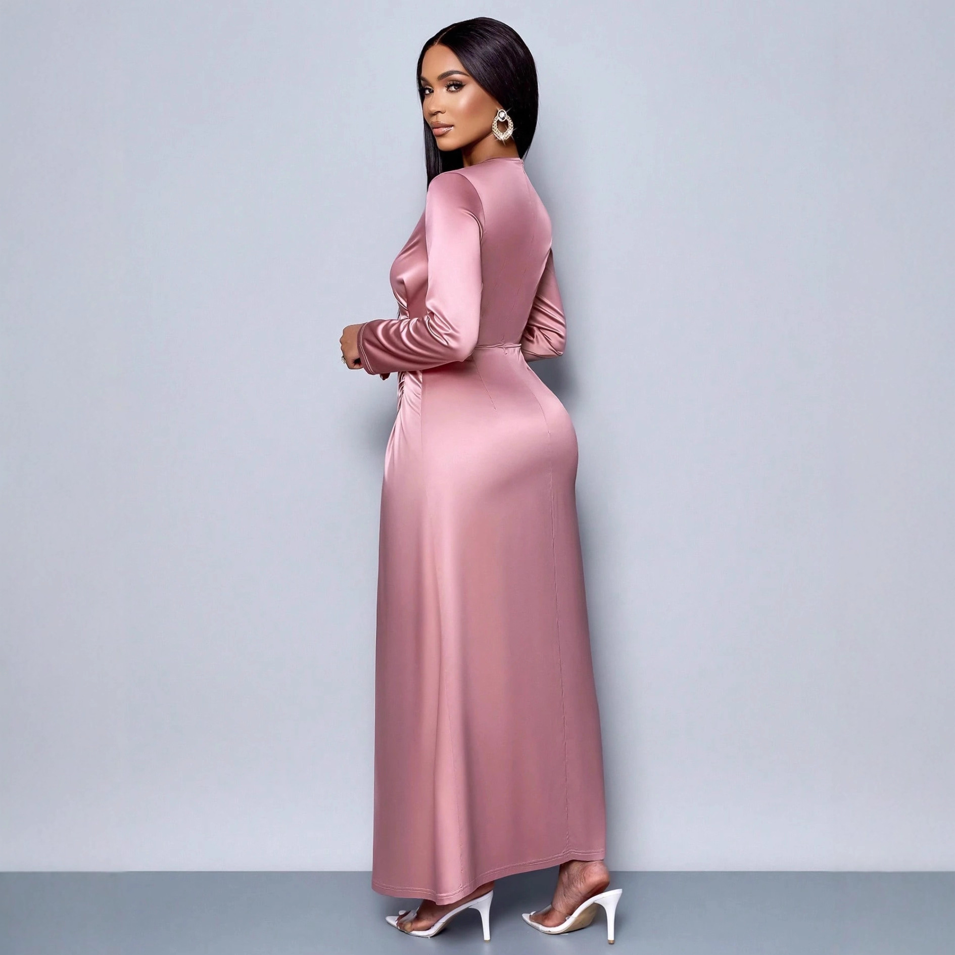 Robe longue pour femme, style Y2K streetwear, col rond, manches longues, taille ajustée, élégante et sexy, pour soirée, fête ou travail 2026