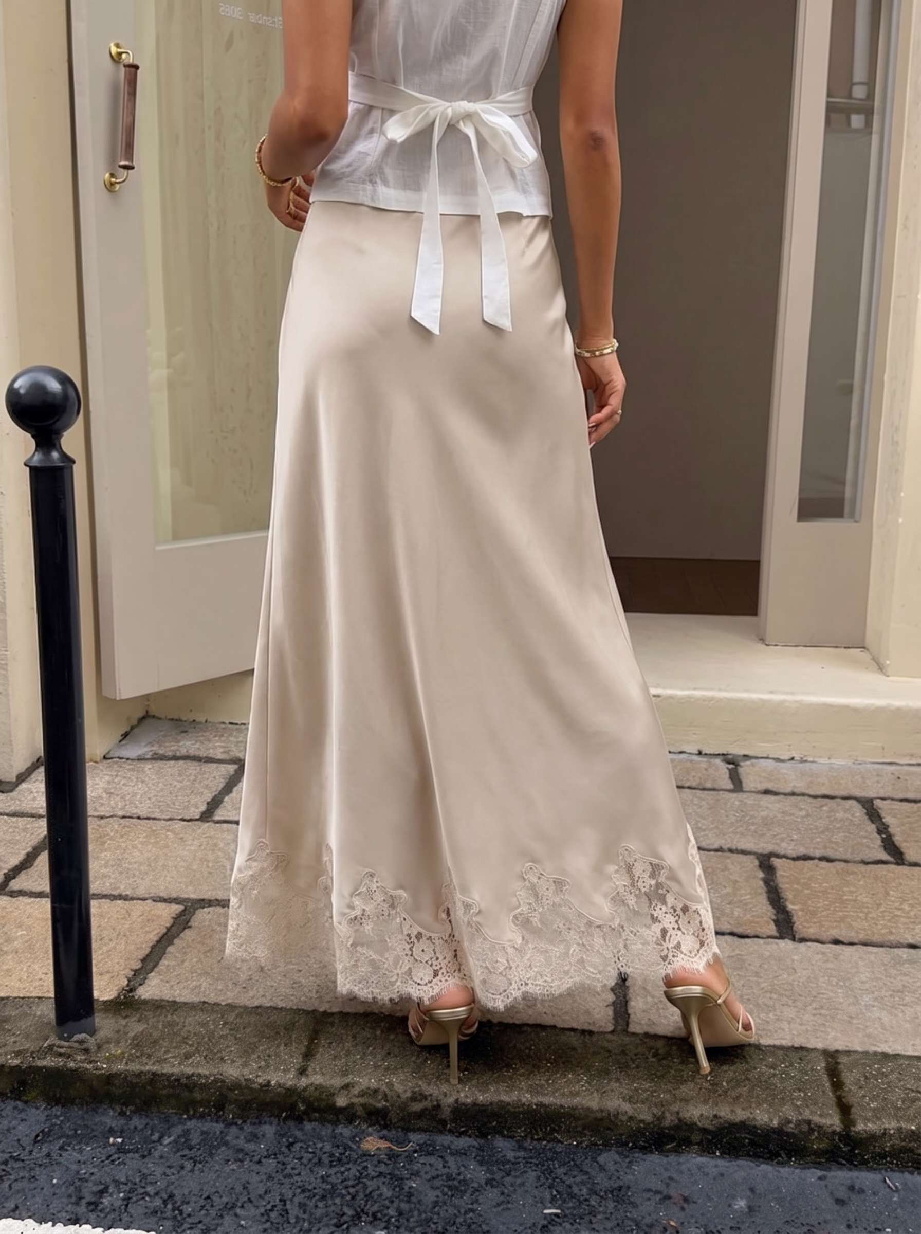 Jupe longue à taille haute pour femmes, avec ourlet en dentelle, coupe évasée, élégante, décontractée, idéale pour les vacances et le streetwear, bas fluide pour dames.