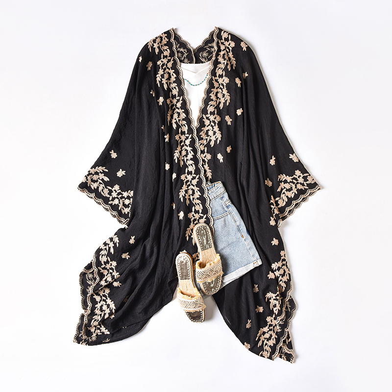 Cardigan brodé d'été pour femme, style bohème, kaftan de plage, tenue de soirée ample et élégante, paréo de bain, kimono long de vacances