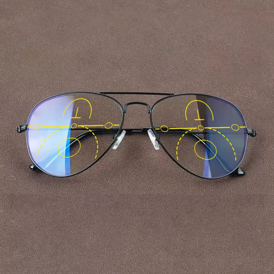 Lunettes de lecture multifocales photochromiques de style décontracté pour hommes, monture plaquée métal, verres anti-lumière bleue de qualité supérieure