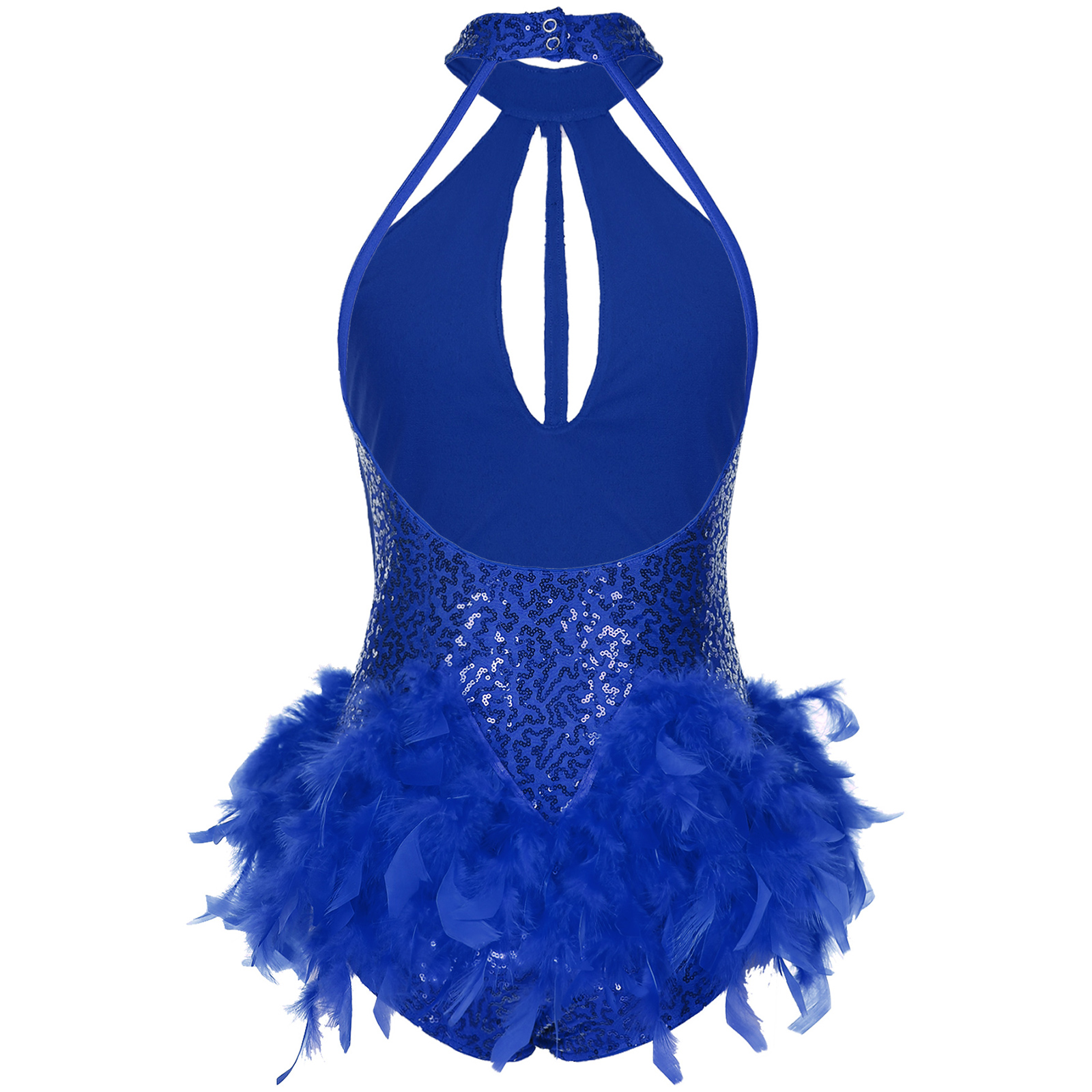 Femmes paillettes paillettes plume Latin Jazz danse justaucorps robe Tango Latin Dancewear licou dos nu trou de serrure avant Rumba robe
