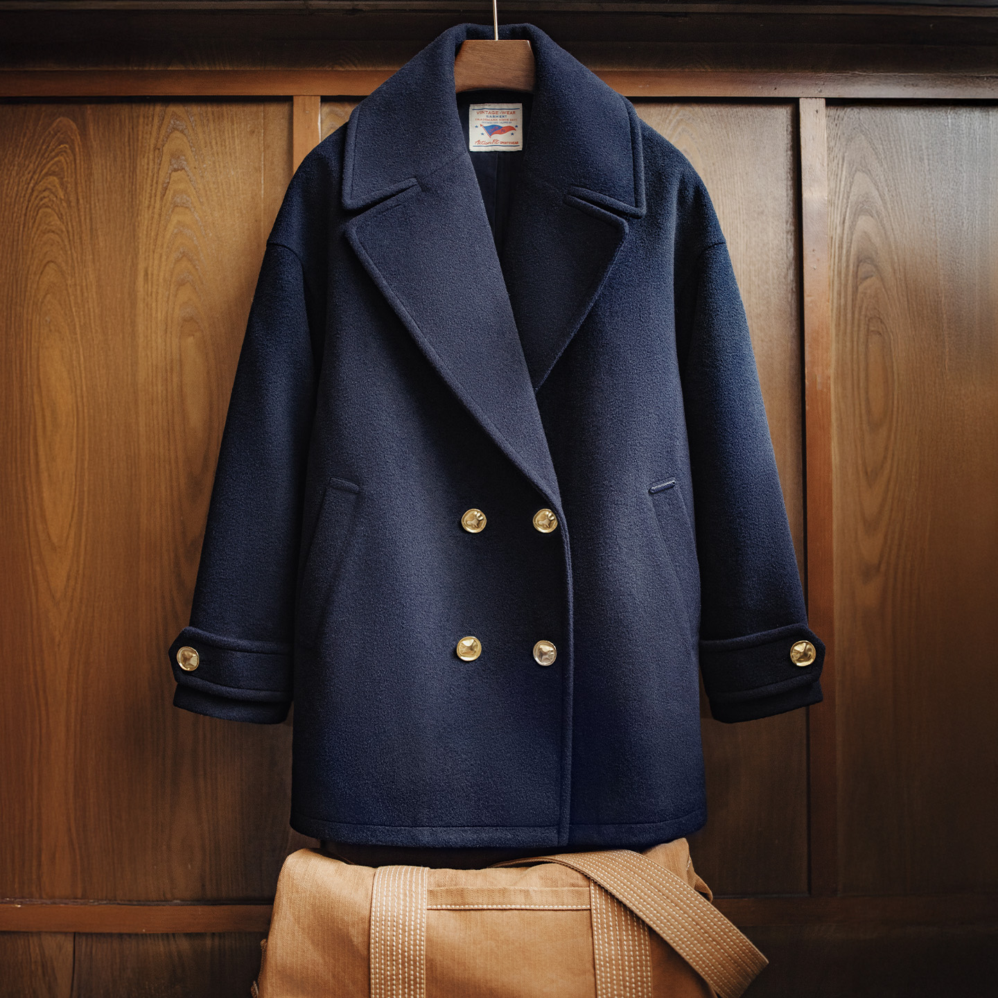 Manteau pour femme Maden, mi-long, épais, à double boutonnage, col à revers, chaud, bleu marine, style preppy, vêtement d'extérieur décontracté
