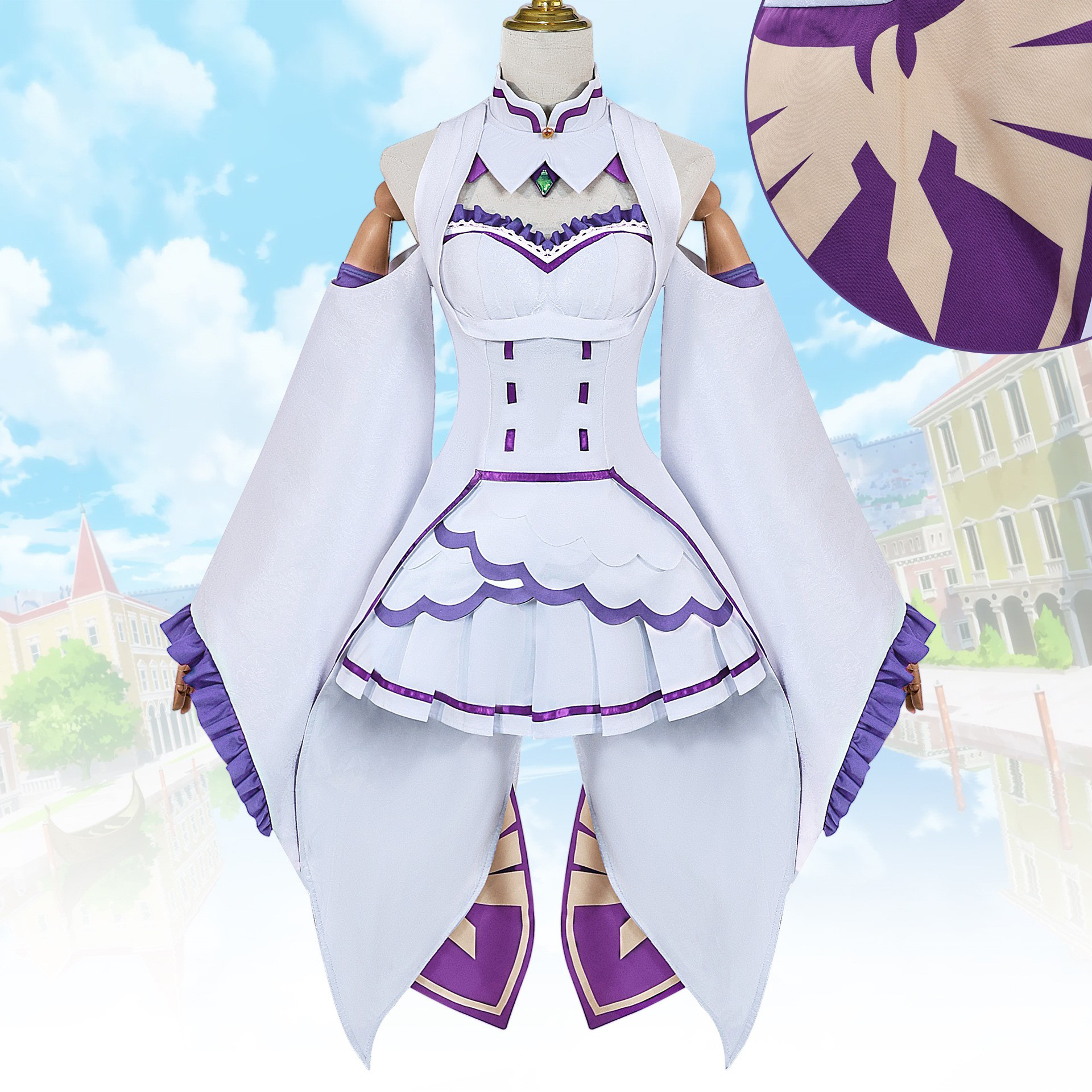 Costume de Cosplay Anime Emilia, robe Emiria, jupe, Costume d'halloween pour femme, vêtements de spectacle sur scène, joli Costume de noël