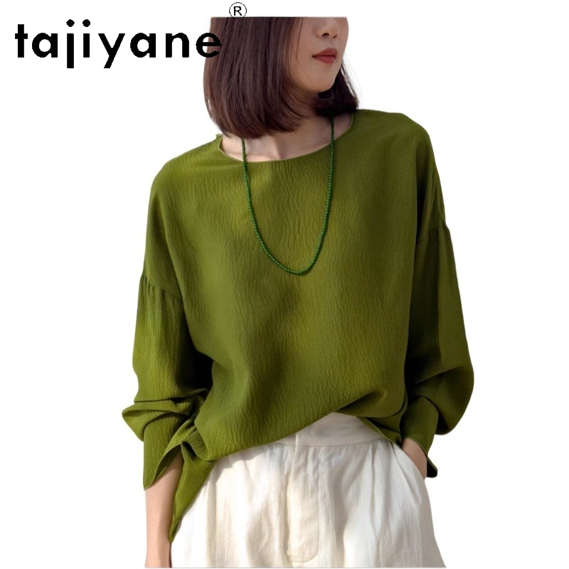 TAJIYANE 100% soie de mûrier t-shirts pour femme élégant à manches longues t-shirt décontracté hauts d'été en vrac 2025 femmes vêtements Футkus misce