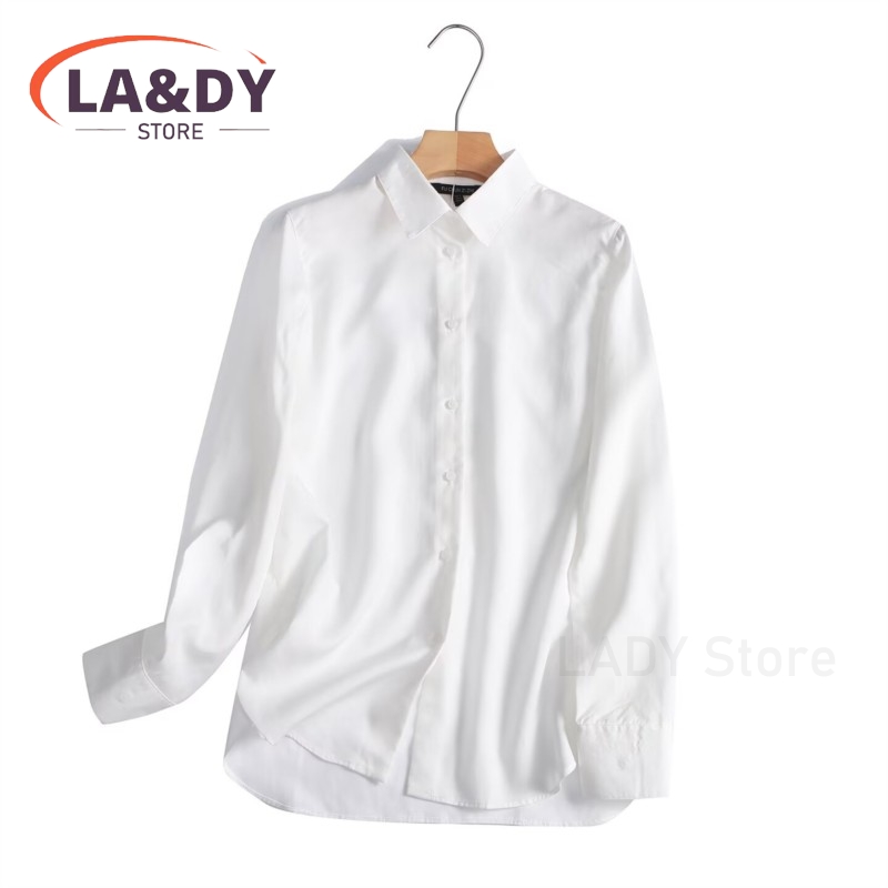 Chemise à manches longues pour femmes, coupe ample, col classique, respirante, idéale pour le bureau et les occasions décontractées en automne.