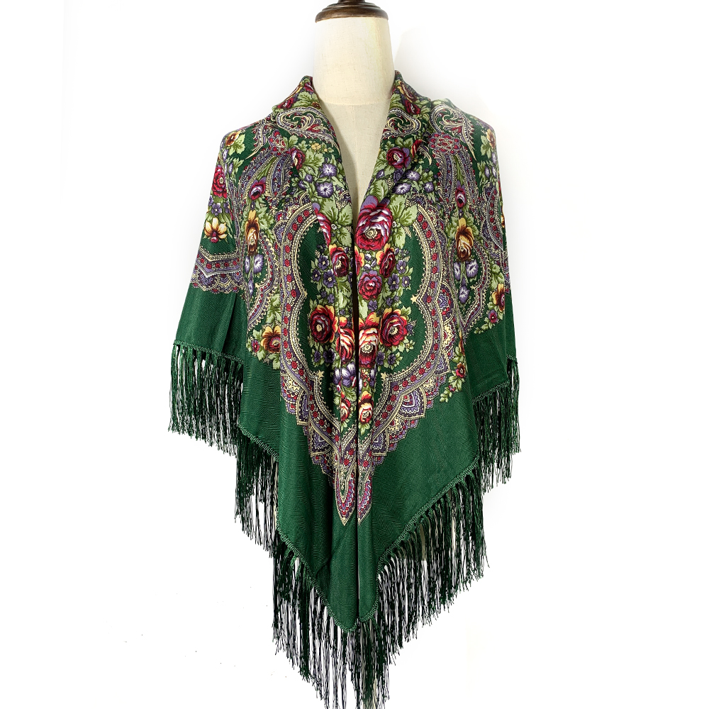 135*135 cm femmes russe National carré écharpe ukrainienne frangée Banadna mouchoir ethnique châles Babushka bandeau
