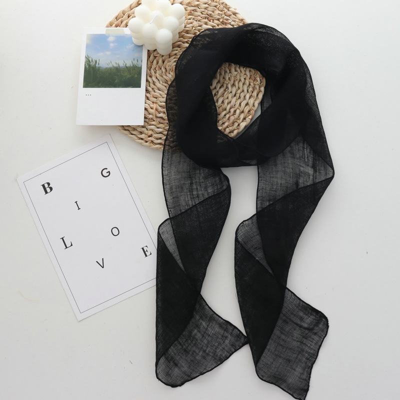 Nouveau style élégant et haut de gamme : Écharpe longue en lin, ruban, foulard coréen simple et polyvalent pour femme, protection du cou, bandeau.