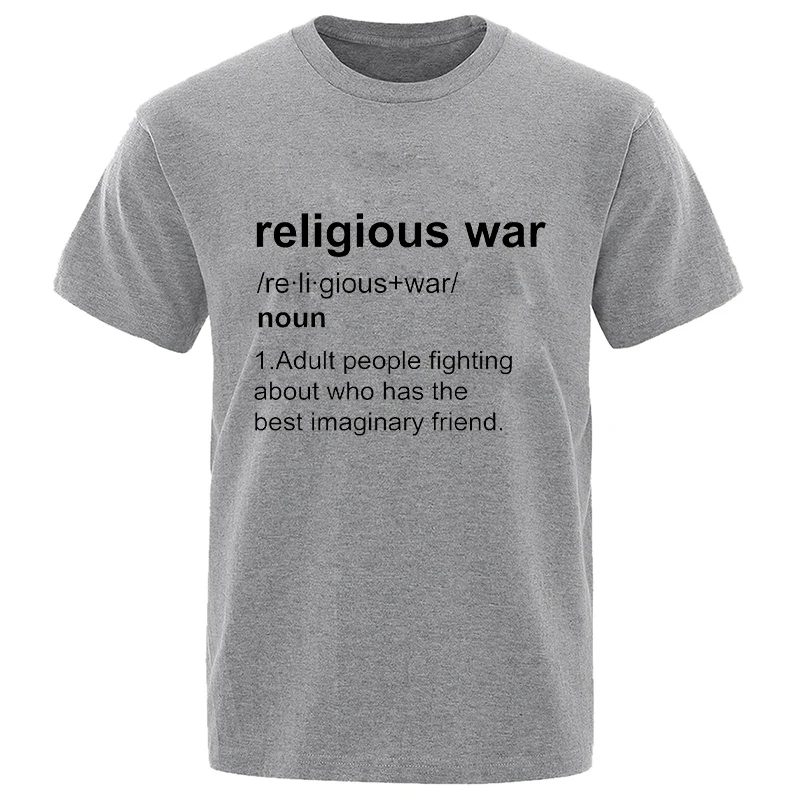 Guerre religieuse hommes t-shirt drôle lettre impression à manches courtes t-shirts mode graphique Y2k hauts meilleur ami hommes vêtements surdimensionnés