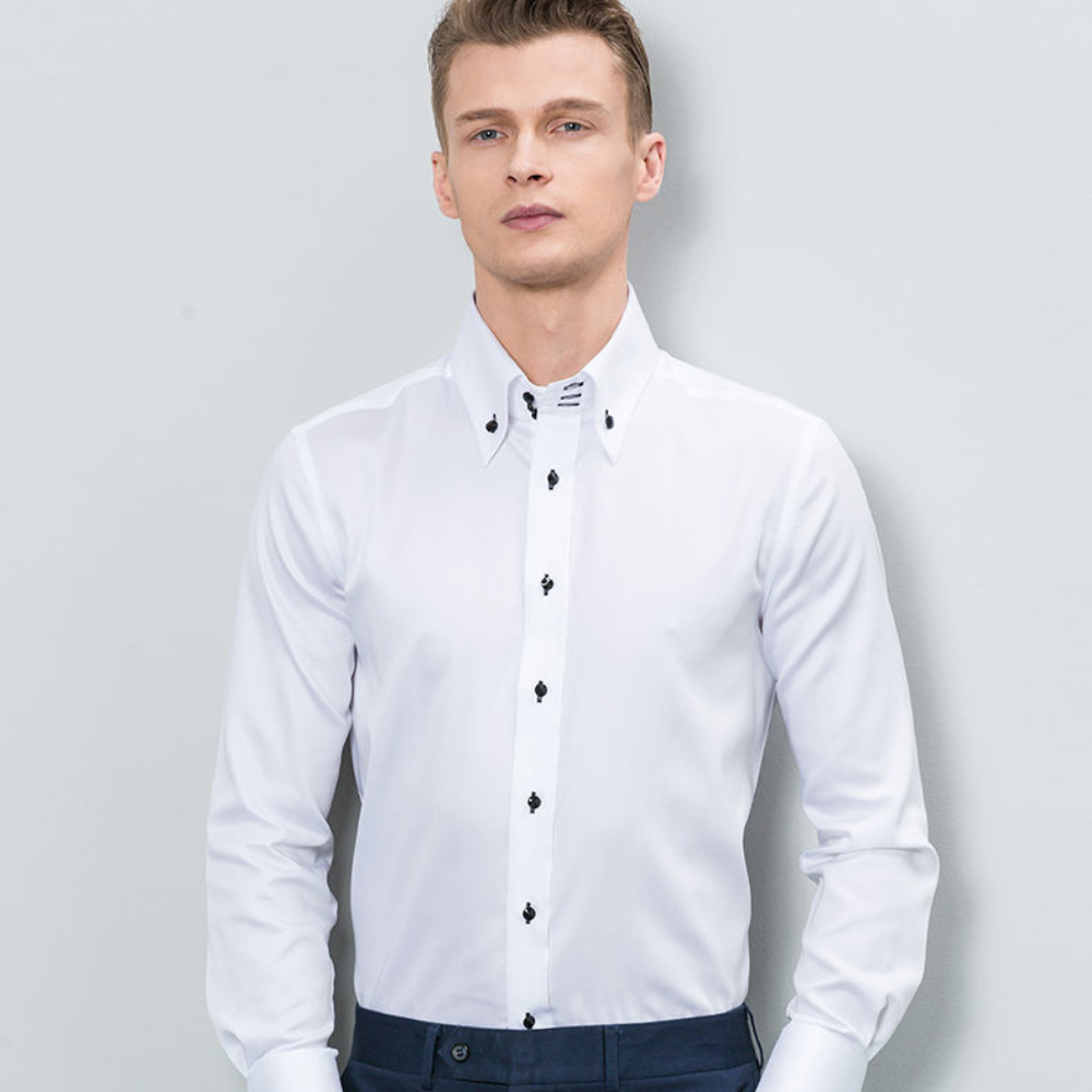 Chemise à col roulé à manches longues pour hommes, coupe couvertes, chemises blanches pour hommes, chemises provoqué d'affaires de bureau, mode décontractée