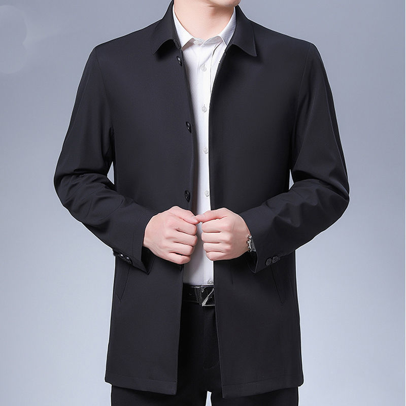 Vestes coupe-vent d'affaires décontractées pour hommes, manteaux de marque de qualité supérieure, Trench-Coat de printemps pour hommes, couleur unie, veste mi-longue pour hommes