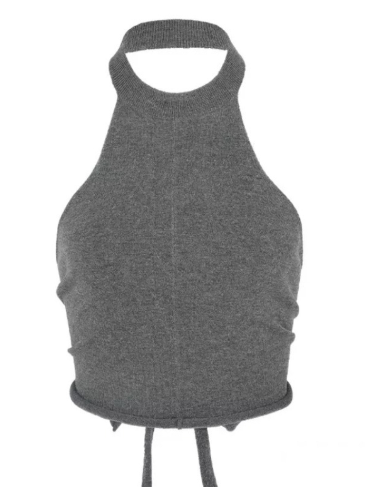 Crop Top Style Coréen Pure Desire Sweet pour Femme, Débardeur Y2K Halter à Nouer Dos Nu en Maille Sans Manches, Cami Extérieur Flatteur pour la Silhouette