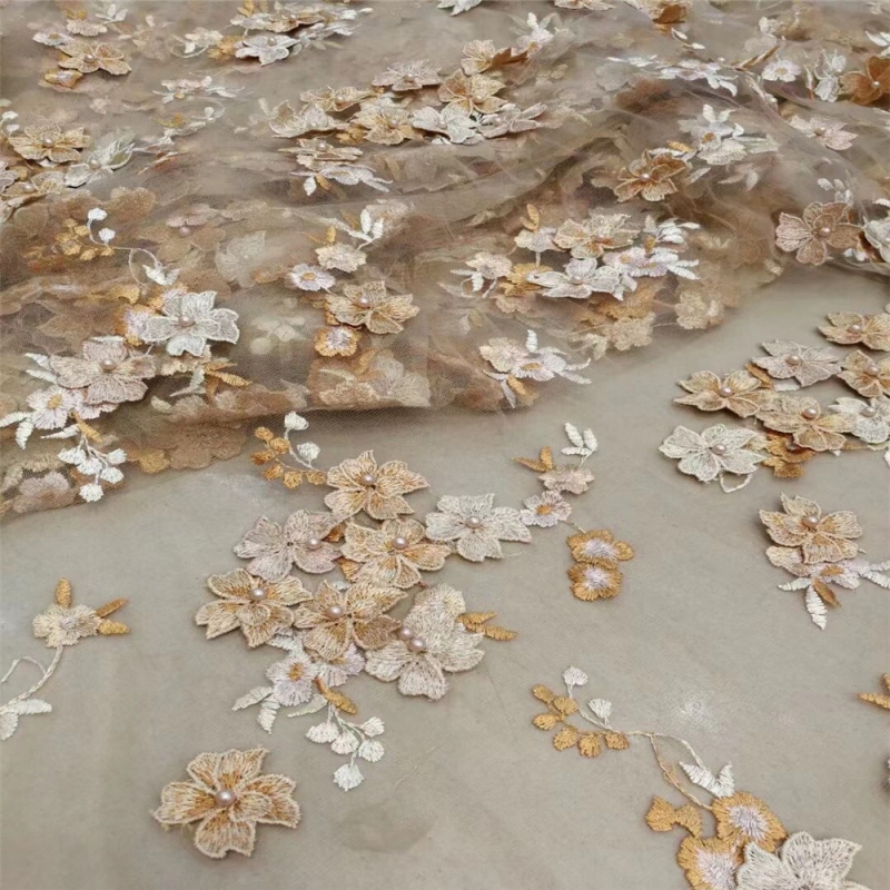Tissu en dentelle de luxe brodé de fleurs en maille, style africain, haute qualité, fait main, appliqué 3D, pour robes de mariée 2026