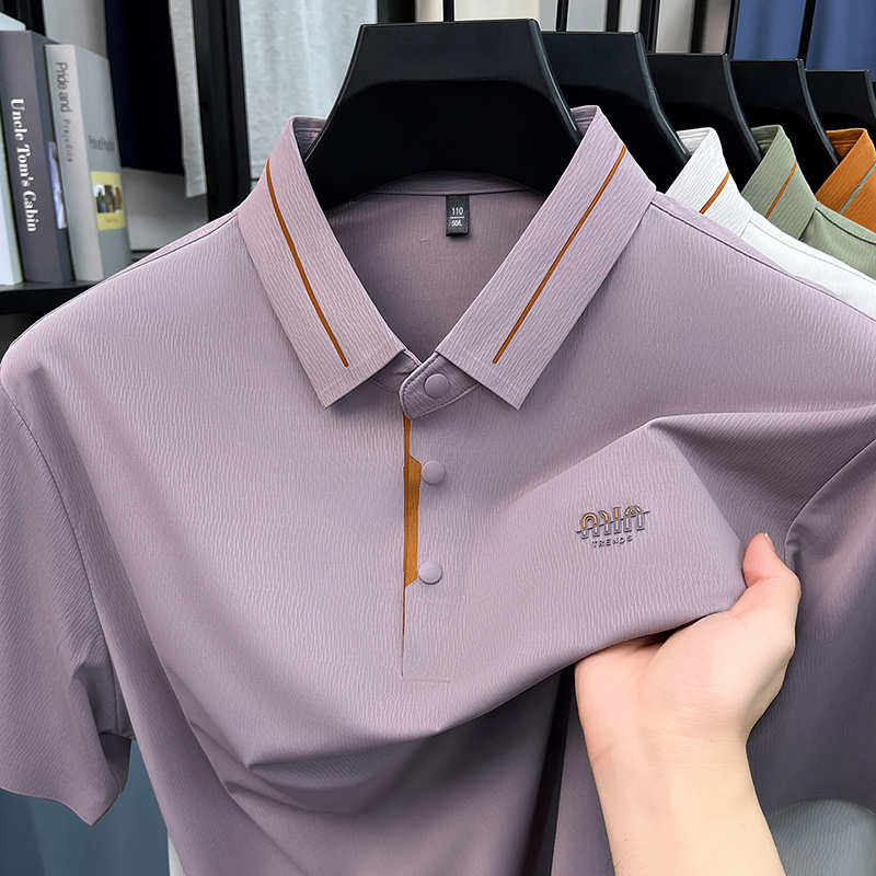 Luxe marque glace soie manches courtes polo shirt homme été mode lettre en Gaufrage confort respirant loisir haut de gamme T-shirt