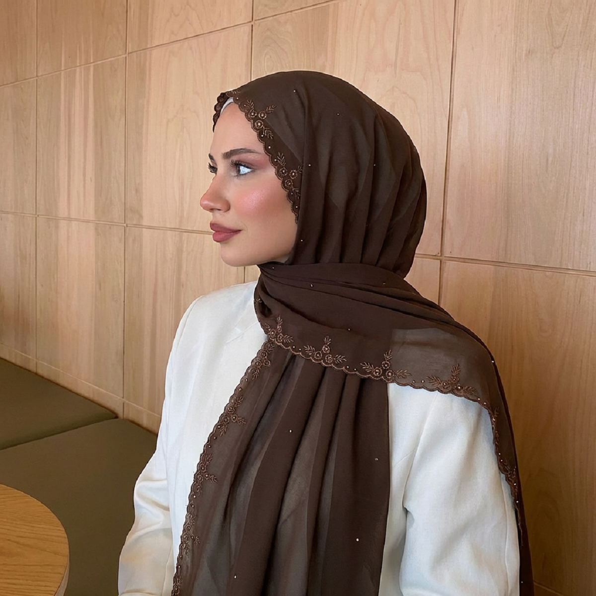 Châles longs en mousseline brodée tendance, hijab musulman, châle orné de strass, foulard pour femme, couvre-chef islamique, turban de l'Aïd 180*70cm