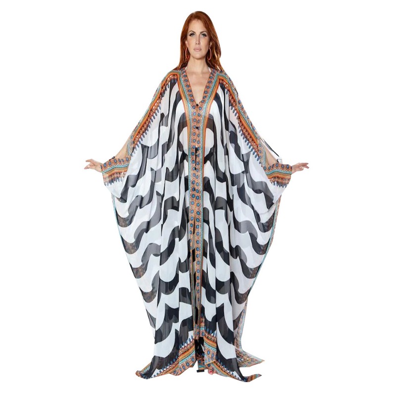 Maxi Kimono Africain à Col en V pour Femme, Imprimé Bohème, Bikini, Vêtements de Plage, Tenue d'Été
