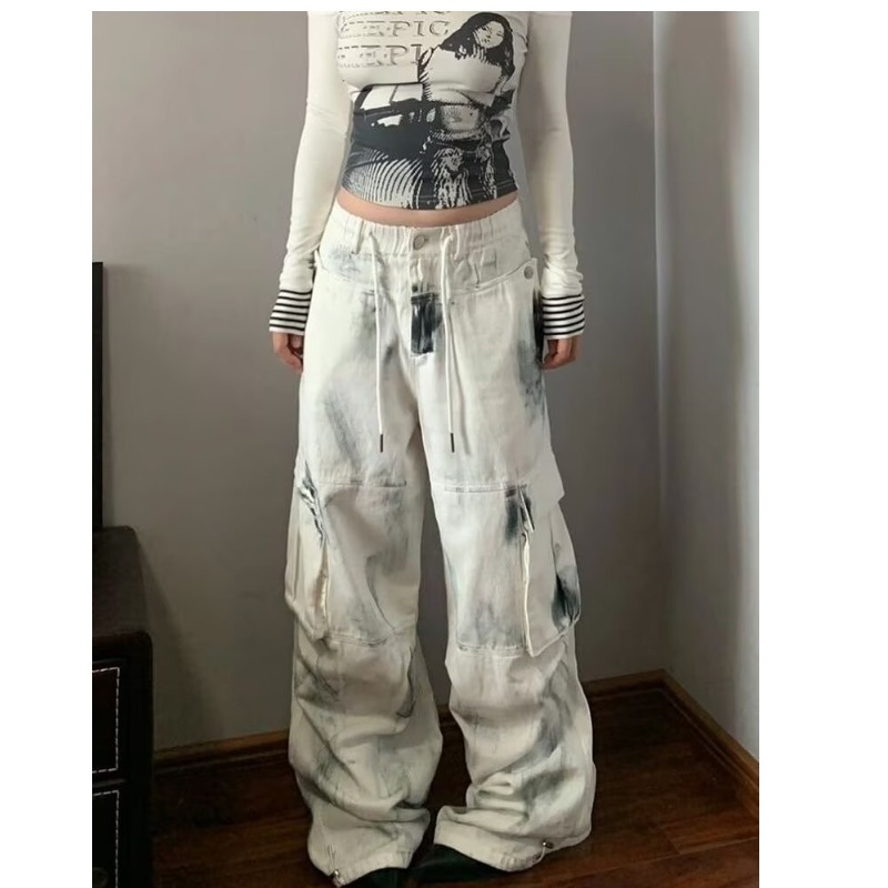Femmes Jean large femmes Jean Span Shoujo fille Style Denim niveau blanc pantalon Jean Y2k Coquette femme vêtements taille haute pantalon