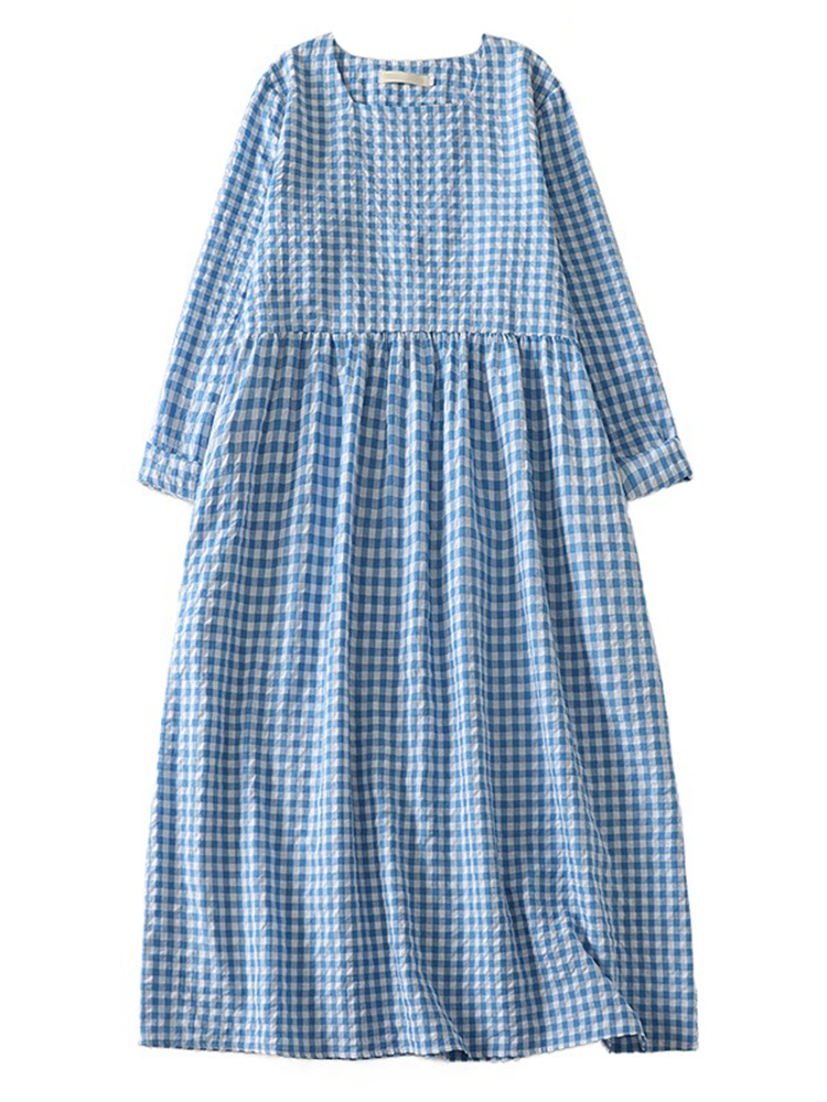 Nouvelles Robes Vintage en Coton à Carreaux Printemps-Automne 2026 pour Femmes, Manches Longues, Style Coréen Ample et Décontracté, Vêtements Élégants