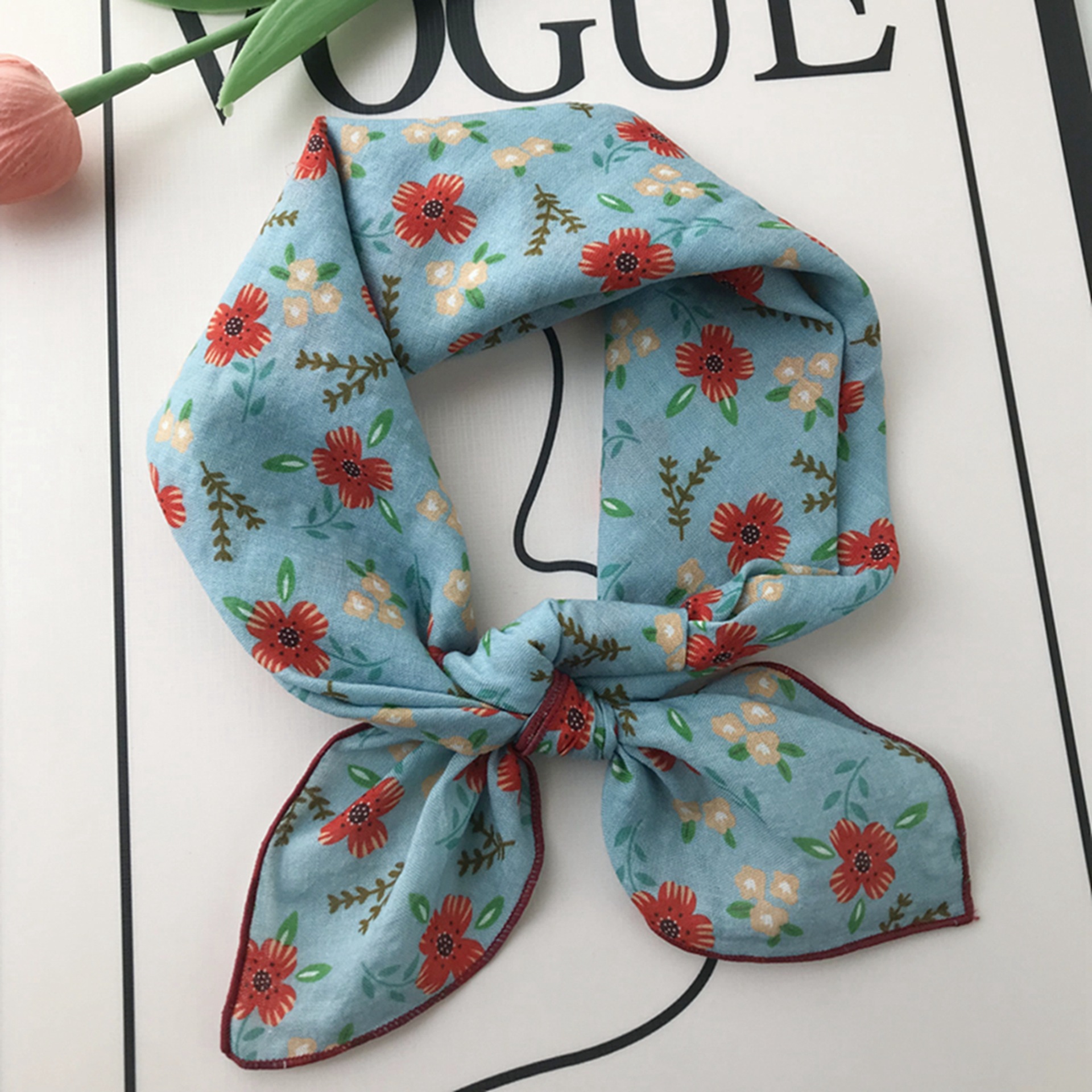 Écharpe fine en coton version coréenne, nouvelle collection printemps, motif floral, petit carré, polyvalente, protection du cou, décorative pour femme