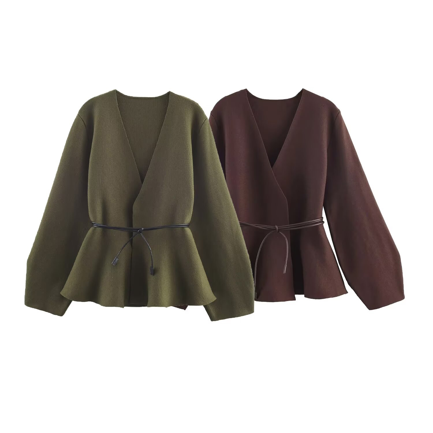 Manteau tricoté à manches longues et col en v pour femme, vêtement européen et américain, Style Simple et décontracté, avec ceinture, nouvelle collection hiver 2025