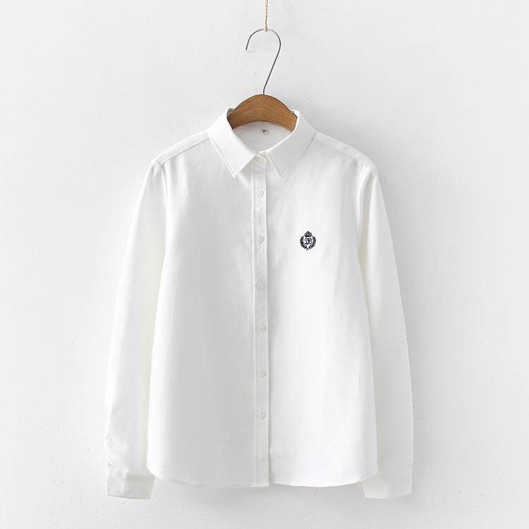 Chemisiers femme 2021 mode printemps nouvelles femmes jeunesse Simple couleur unie broderie à manches longues chemise coton décontracté dame Blouse hauts