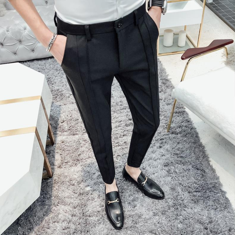 Pantalon de costume pour hommes, en coton plissé, coupe cintrée, de luxe, fin, décontracté, vêtements d'été, robe de styliste, bon marché, offre 2025