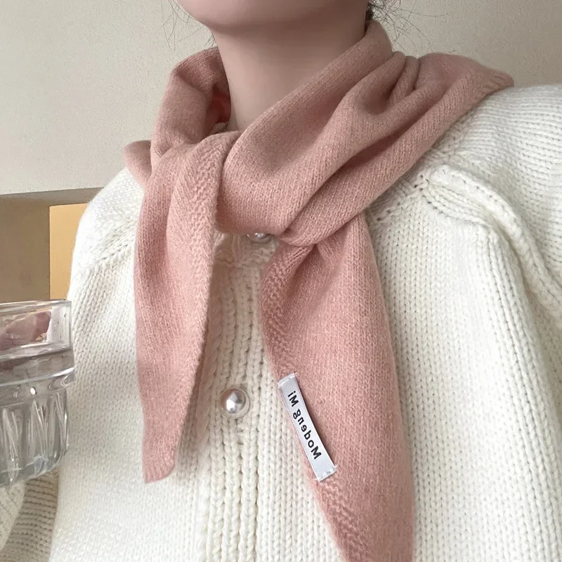 Hiver corée tricoté Triangle écharpe laine chaud châle écharpe femmes cou Protection petite écharpe cachemire écharpe