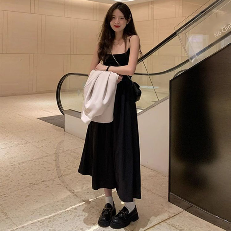 Mode taille haute robe à bretelles femme été décontracté Simple polyvalent longues robes femmes élégant Streetwear robe Camisole