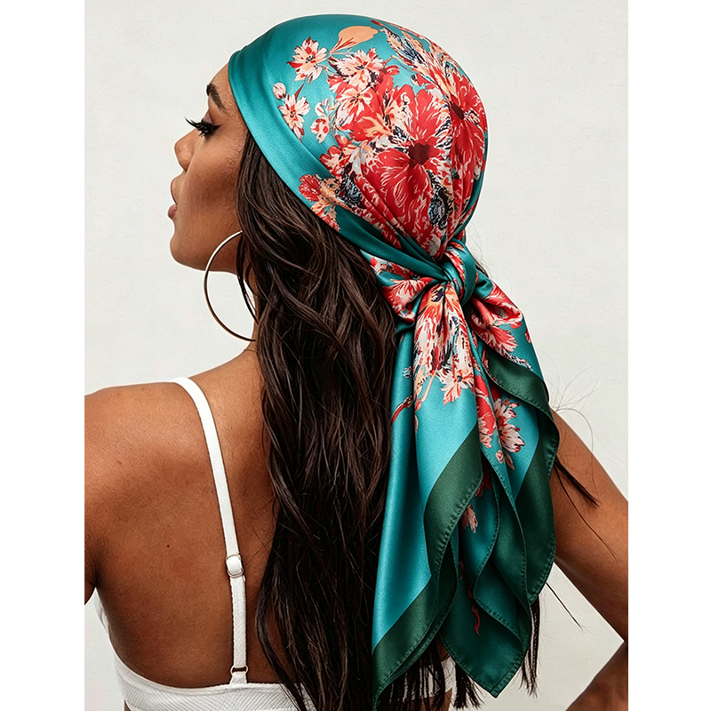 Nouveau Foulard Carré en Soie Synthétique pour Femme, Imprimé Floral, en Satin, Bandana, Écharpe, Cache-col, Hijab 90cm