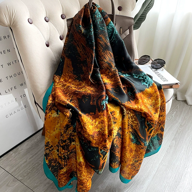 Foulard de marque de luxe pour femmes, 180x90cm, châle enveloppant, silencieux, Hijab Bufanda, Bandana, étoles de plage, 2022 soie