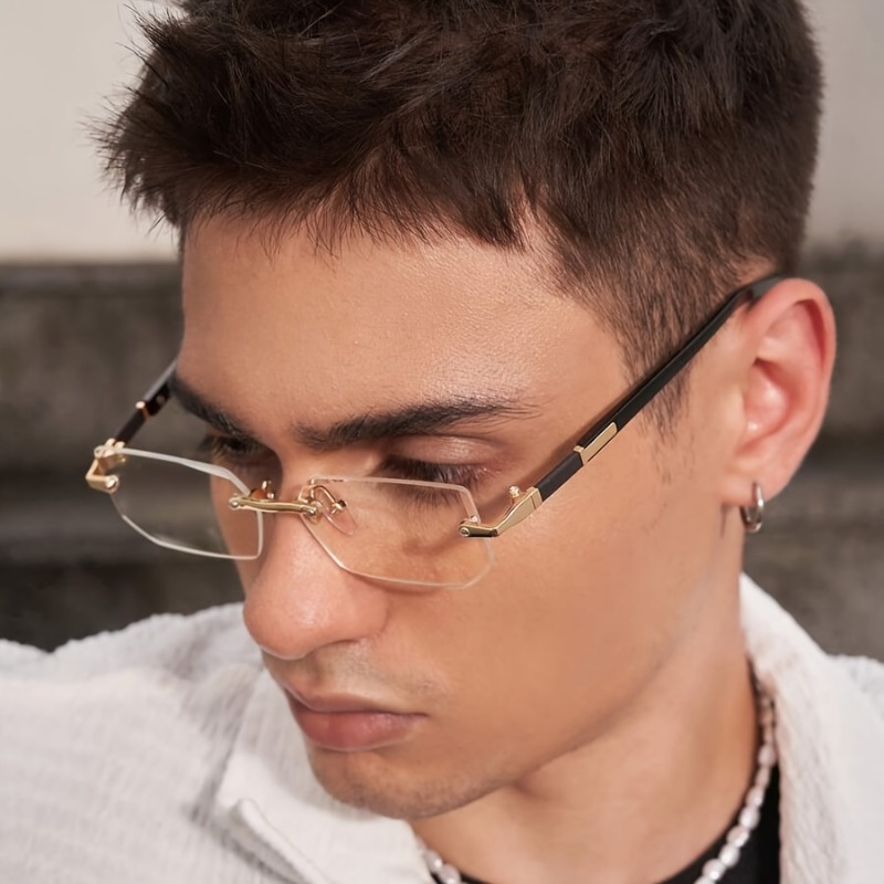 1 paire de lunettes carrées sans monture minimalistes et tendance pour hommes, adaptées à un usage quotidien, à la maison et pour la photographie