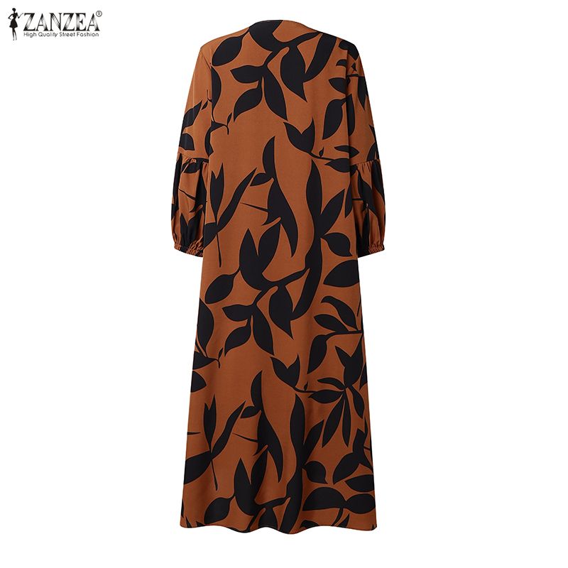 Robe Abaya musulmane imprimée bohème pour femmes, robes longues ZANZEA, kaftan à manches lanternes, boutons, Vestidos Robe Femme