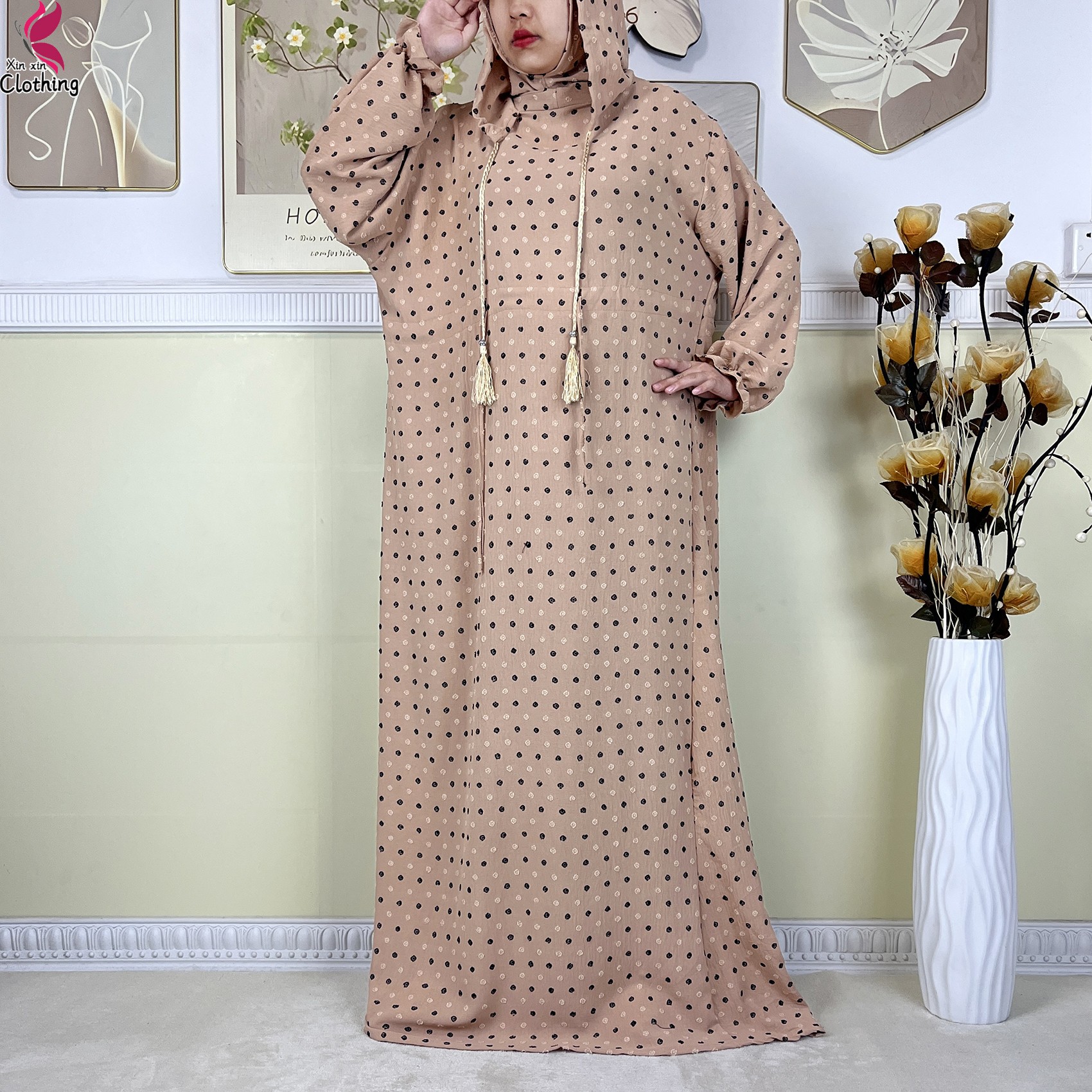 Nouveau Ramadan coton robe femmes recueillir taille Double chapeau Abaya femmes musulmanes ample Maxi caftan dubaï turquie Islam vêtements de prière
