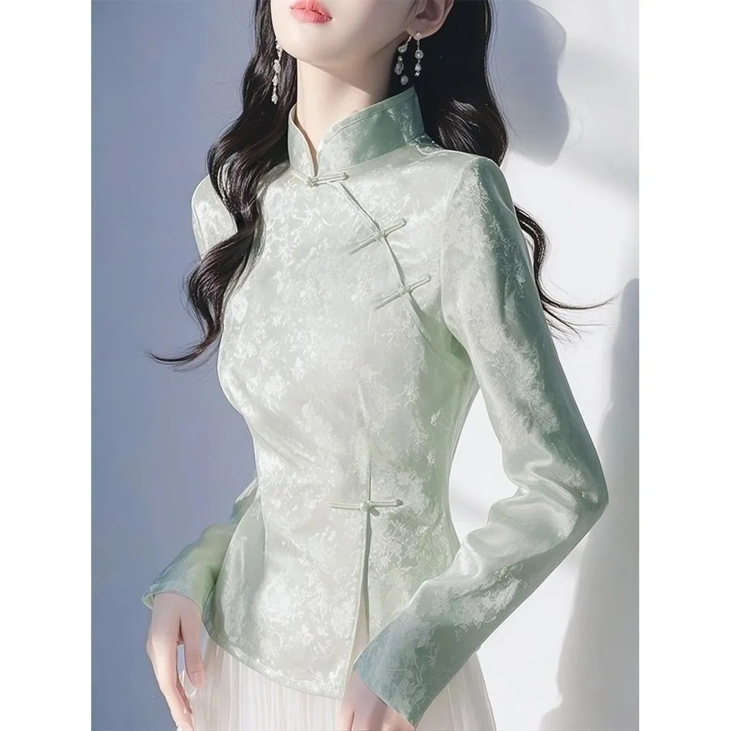 Chemisier femme 2025 printemps été haute qualité Unique belle dames chemise tempérament à manches longues style chinois dame hauts