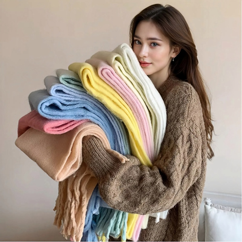 Écharpe d'hiver pour femmes cachemire chaud solide rose Pashmina couverture enveloppes femme épais doux Bufanda grand gland châle Long Echarpe