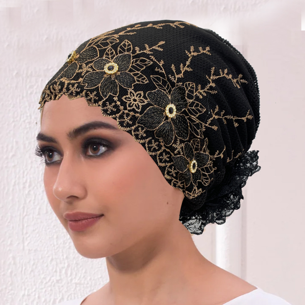 Casquette Turban brodée pour femmes, bandeau d'été respirant, Bonnet musulman sous écharpe, chapeau de chimio contre le Cancer, Turbante mujer
