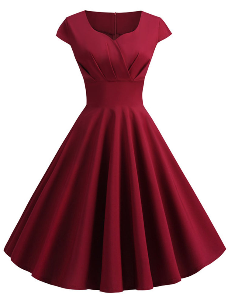 Robe d'été rose pour femmes, col en V, Vintage, élégante, rétro, pin up, fête, bureau, robes mi-longues
