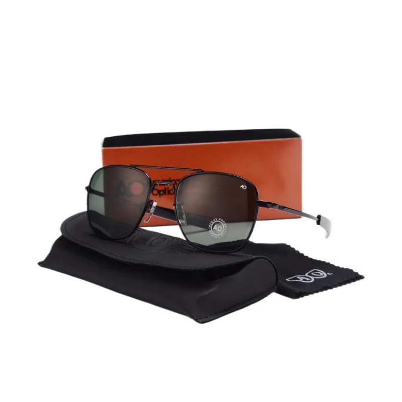 Lunettes de soleil pour hommes, marque AO, design militaire américain, verres optiques en verre, avec étui