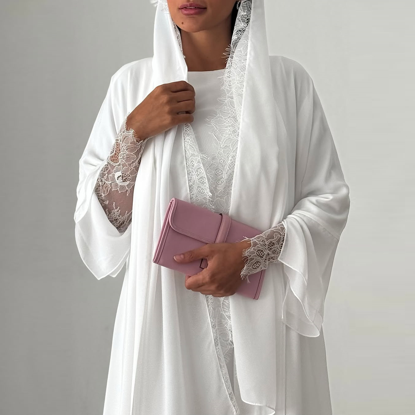Abaya ouverte en mousseline blanche pour femmes musulmanes, luxe Dubaï 2026, ensemble robe hijab à manches en dentelle, Kaftan long modeste pour l'Aïd et le Ramadan, robe de soirée