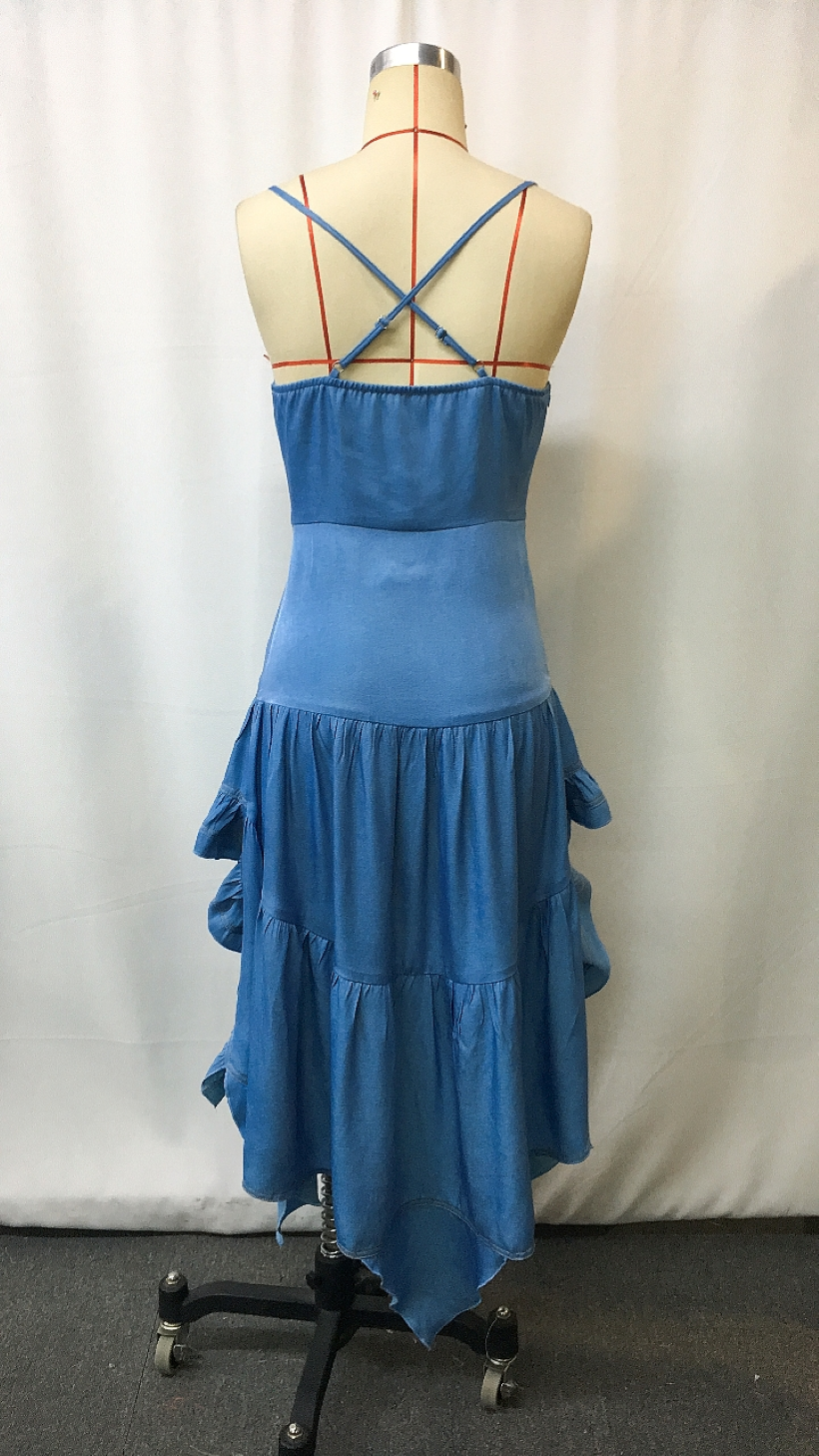 Robe évasée mi-longue en jean rétro occidental pour femmes, avec jupe à volants, Style Cowboy Vintage, mode d'automne, confort extensible
