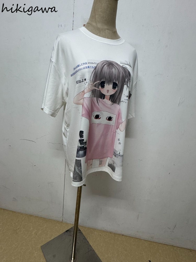 Vêtements pour femmes, t-shirts mignons à manches courtes, col rond, t-shirts d'été, mode décontractée, camisetas, t-shirts japonais, tops blancs surdimensionnés