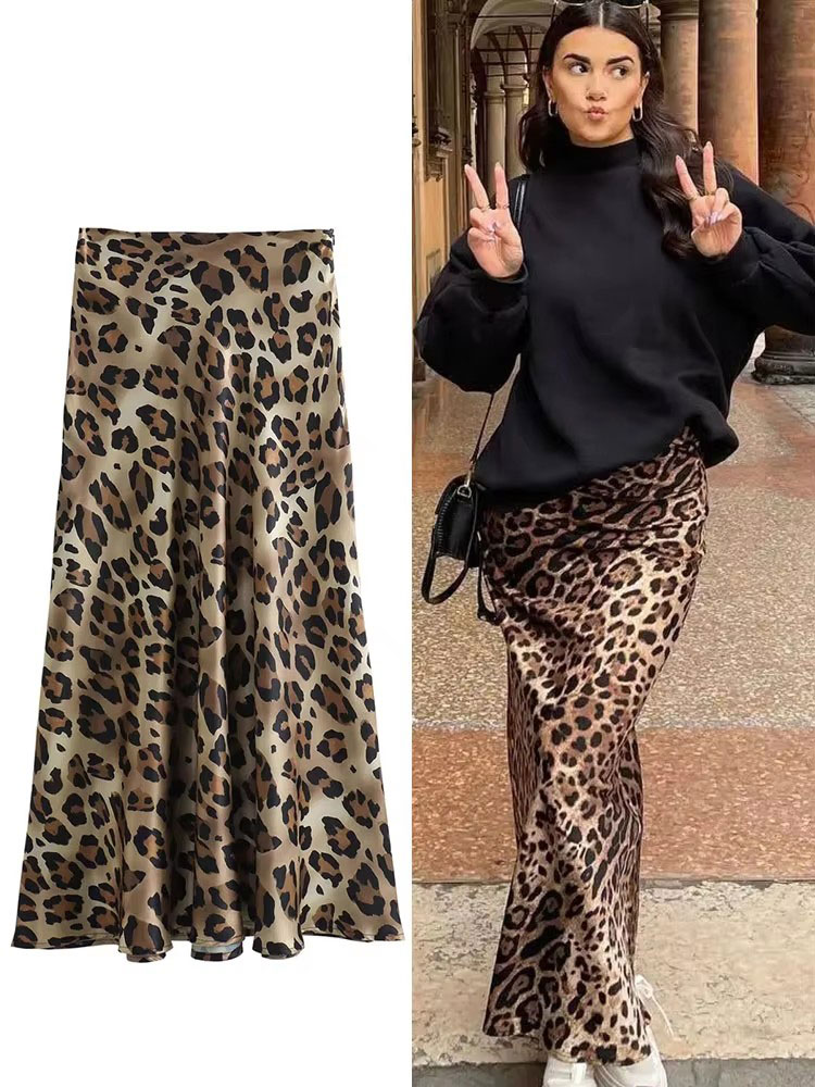 HH femmes mode imprimé léopard jupe Vintage taille haute jupes mi-longues femmes élégantes été décontracté Streetwear jupe