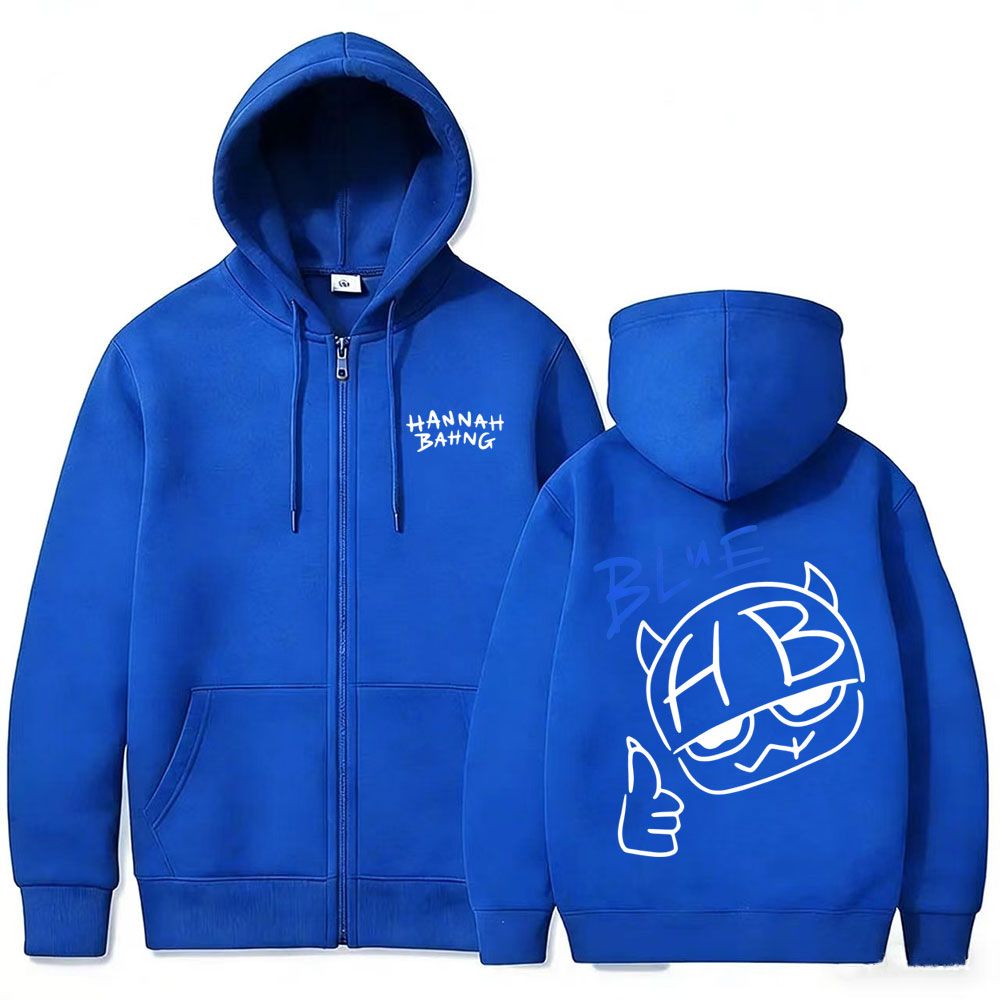 Sweat-shirt à capuche avec fermeture éclair bleu Hannah Bahng pour hommes et femmes, veste décontractée en molleton de coton, unisexe, à la mode, surdimensionné