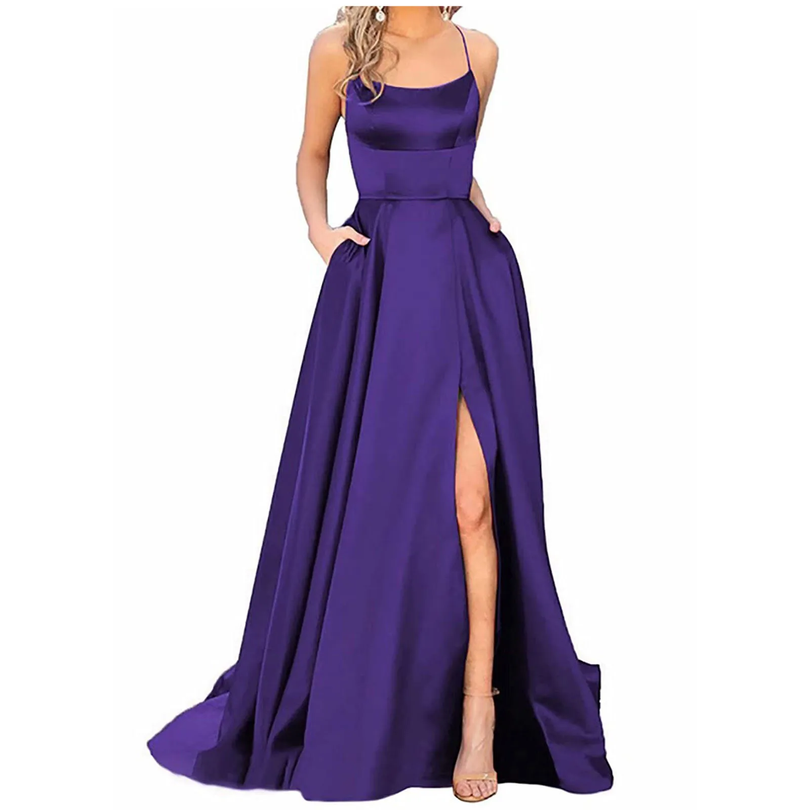 Robe de demoiselle d'honneur bleu marine pour mariages, pour invités de femmes, Sexy, bretelles Spaghetti fendues, robes de bal longues, 2024