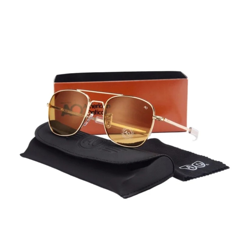 Lunettes de soleil pour hommes, marque AO, design militaire américain, verres optiques en verre, avec étui