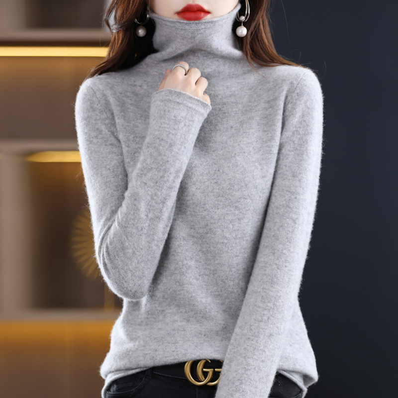 Femmes 100% laine mérinos pull automne hiver mode Pile col pull cachemire tricots décontracté à manches longues sommets