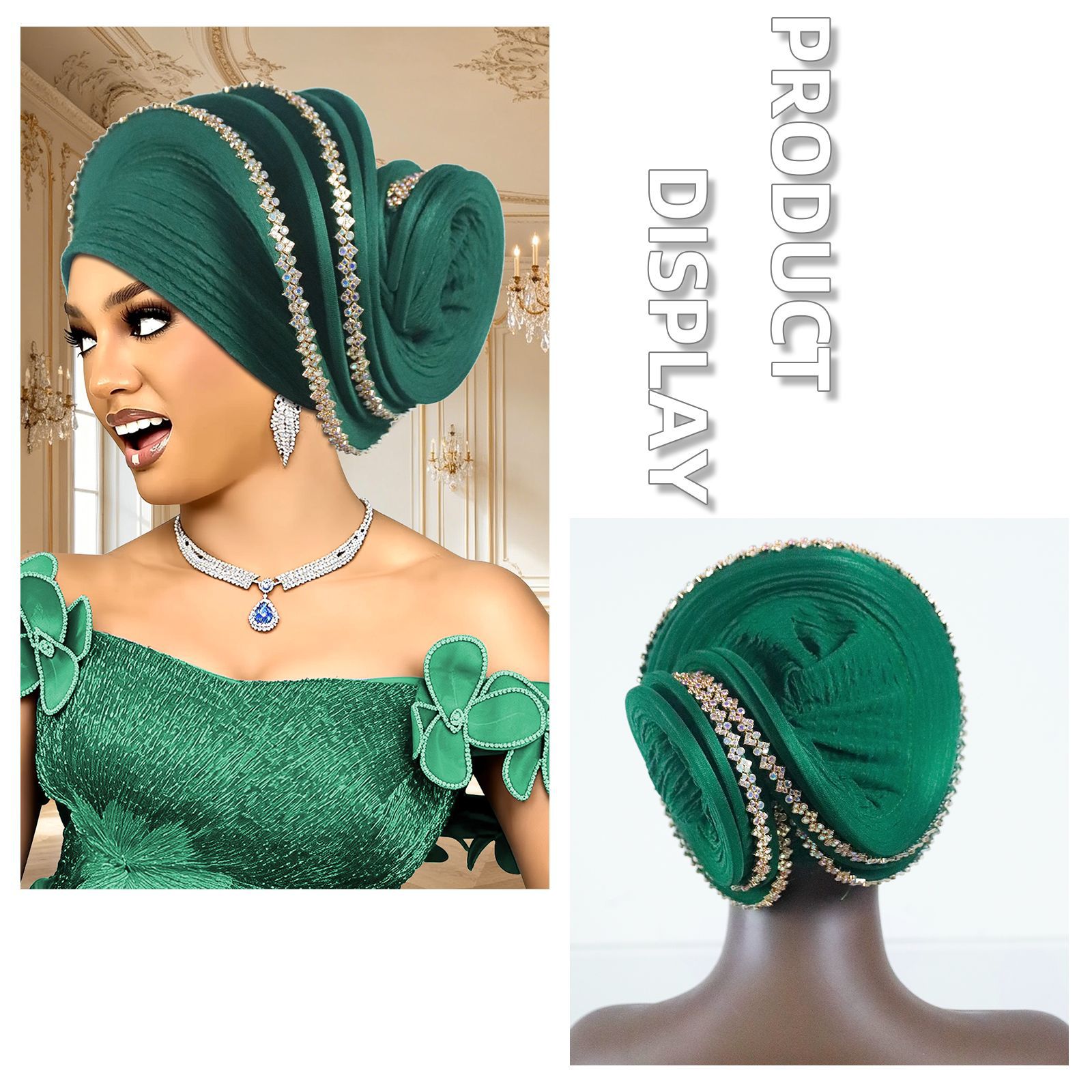 Turban spirale doré pour femme, foulard africain, coiffe de mariage, prêt-à-porter, Auto gele, Hijab, Bonnet musulman