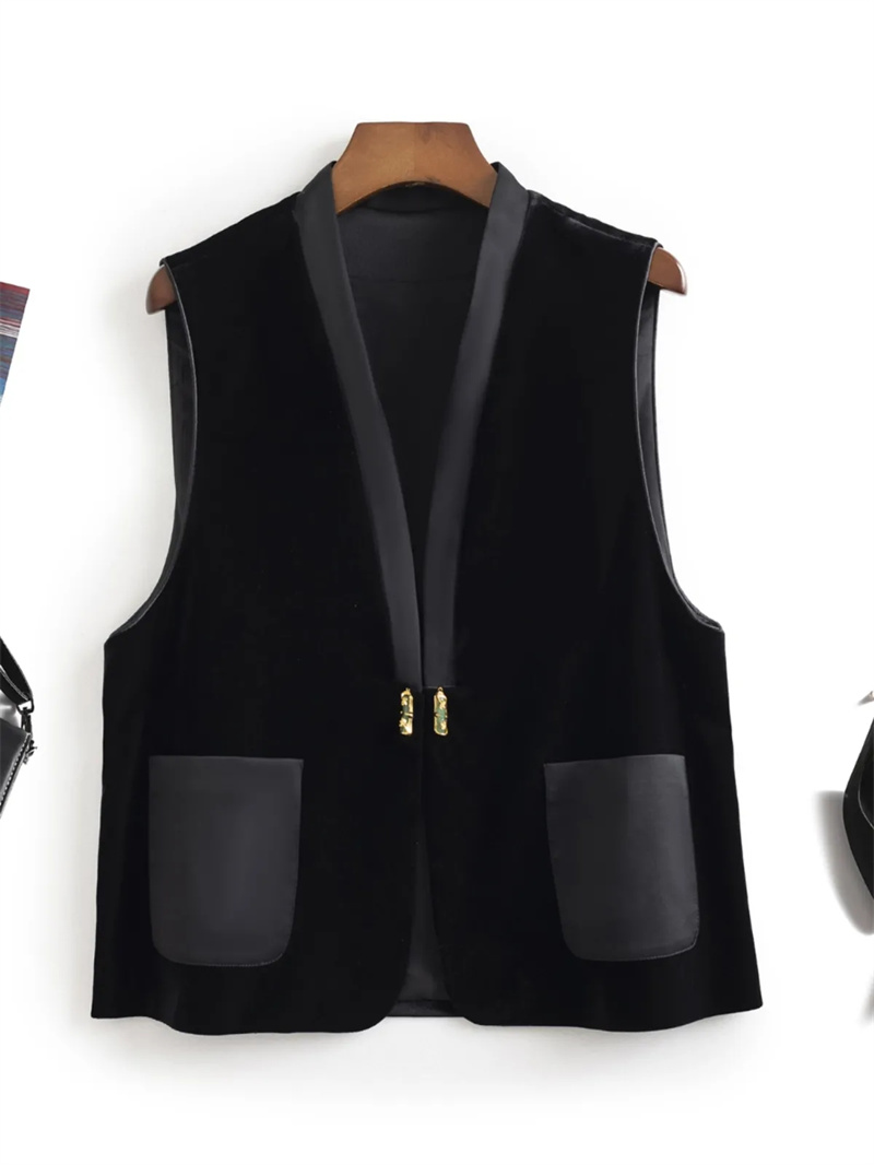Gilet femme mode gilet femme printemps et été Style National rétro chinois col en v sans boutons velours gilet sans manches manteau