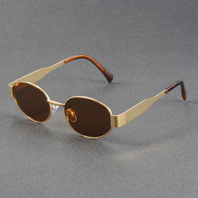 Lunettes de soleil ovales de luxe pour femme, monture métallique ronde, accessoires de plage, verres de protection UV400