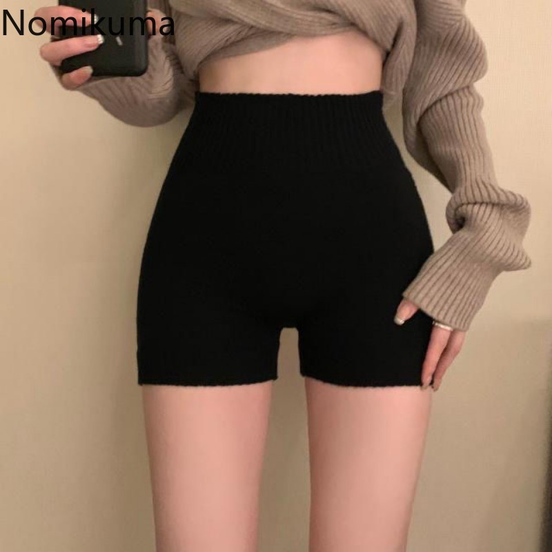 Short chaud tricoté pour femmes, mode coréenne, taille haute décontractée, couleur unie, pantalon Y2k