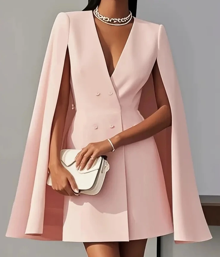 Femmes robes 2025 printemps automne nouveau déplacement Double boutonnage châle Cape couleur unie col en v Mini robe mode vêtements pour femmes